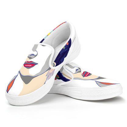 Magdalena Carmen Frida Kahlo Print White Slip On Shoes