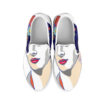 Magdalena Carmen Frida Kahlo Print White Slip On Shoes