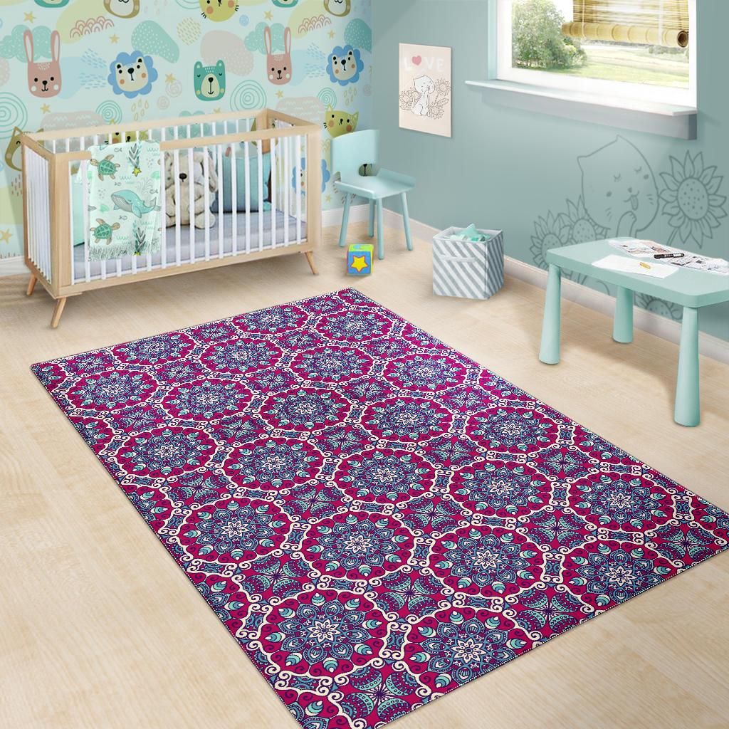 Magenta Mandala Bohemian Pattern Print Area Rug GearFrost