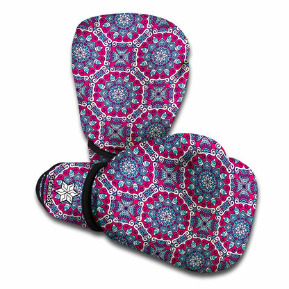 Magenta Mandala Bohemian Pattern Print Boxing Gloves