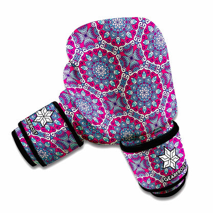 Magenta Mandala Bohemian Pattern Print Boxing Gloves