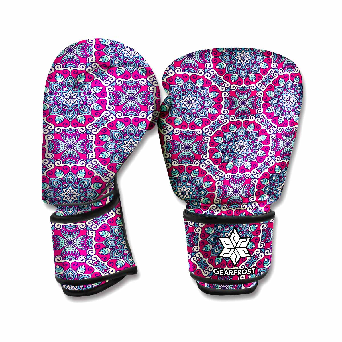 Magenta Mandala Bohemian Pattern Print Boxing Gloves