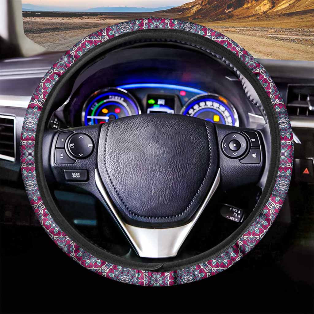 Magenta Mandala Bohemian Pattern Print Car Steering Wheel Cover