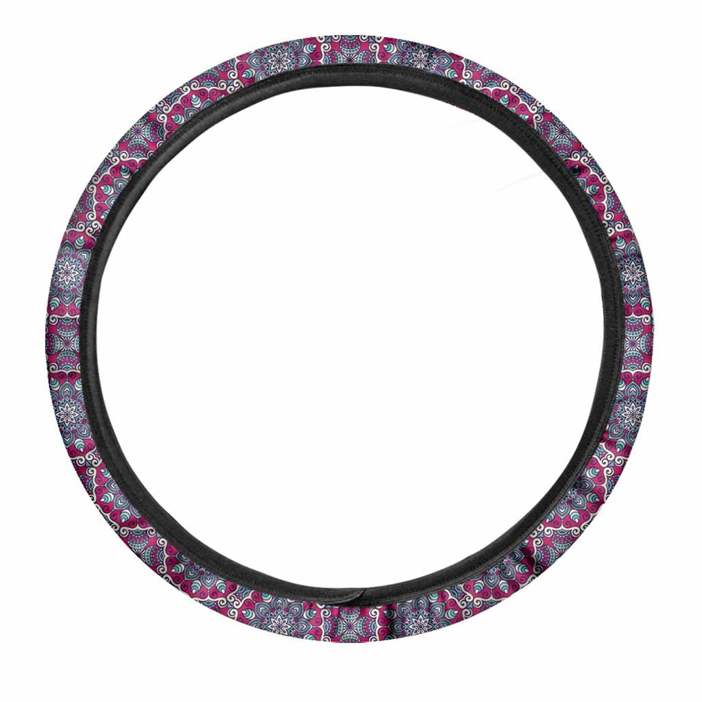 Magenta Mandala Bohemian Pattern Print Car Steering Wheel Cover