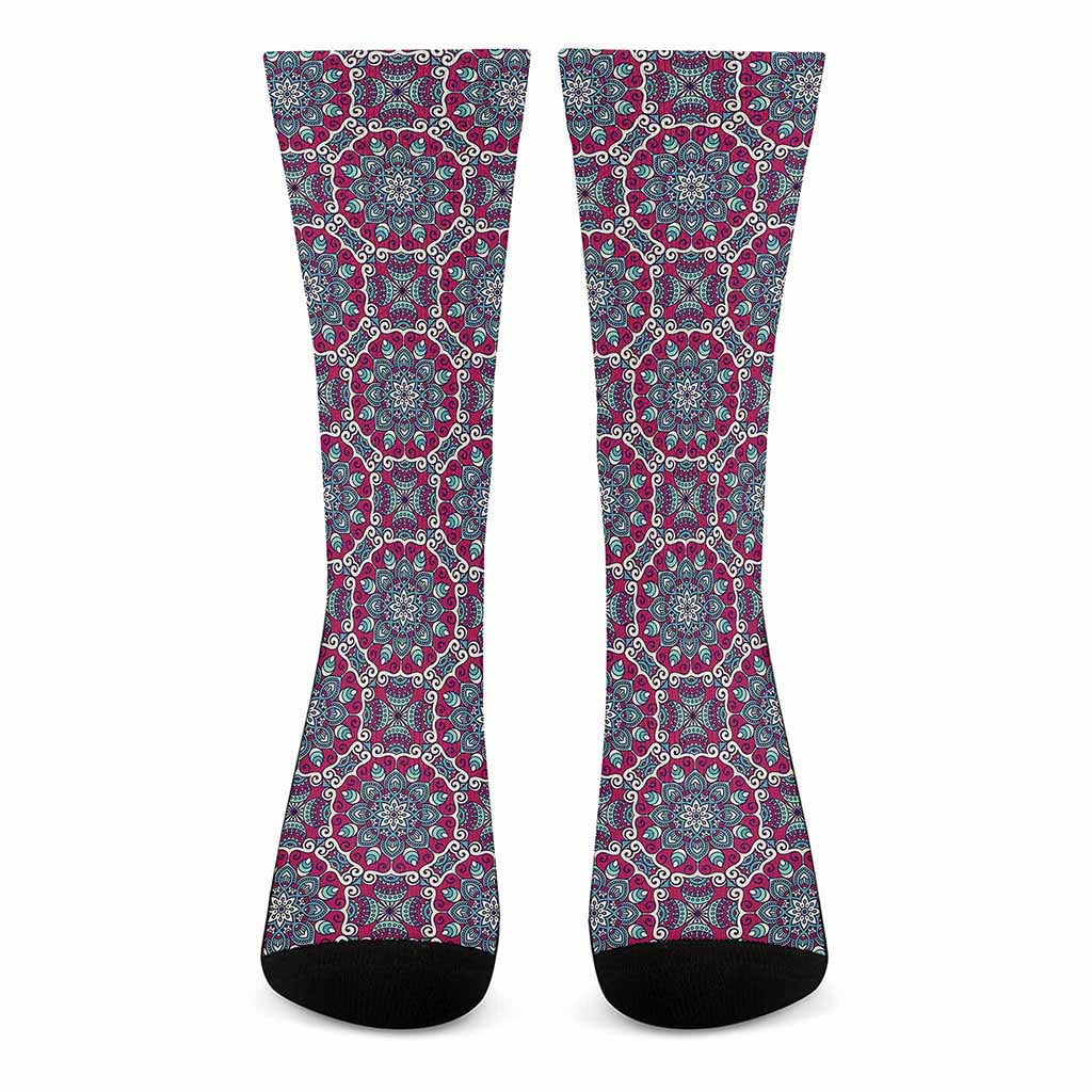 Magenta Mandala Bohemian Pattern Print Crew Socks