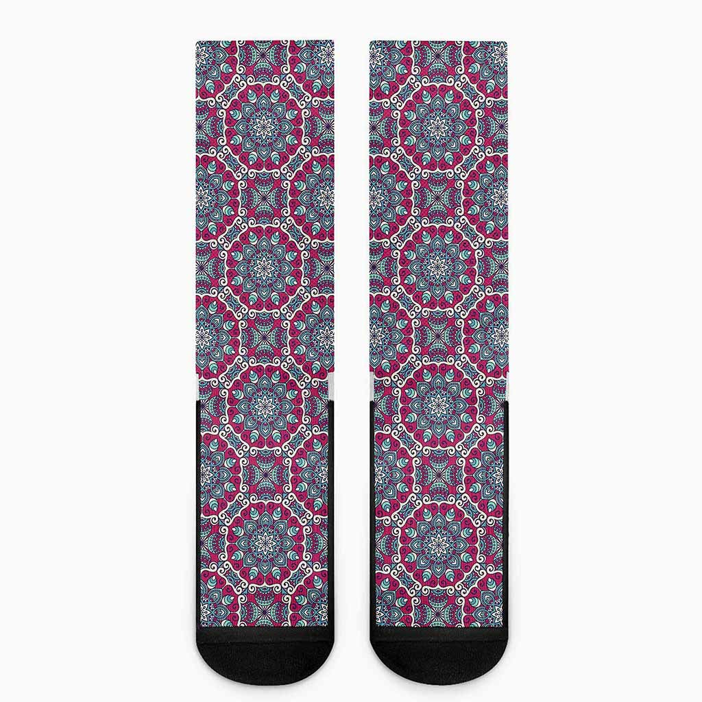 Magenta Mandala Bohemian Pattern Print Crew Socks