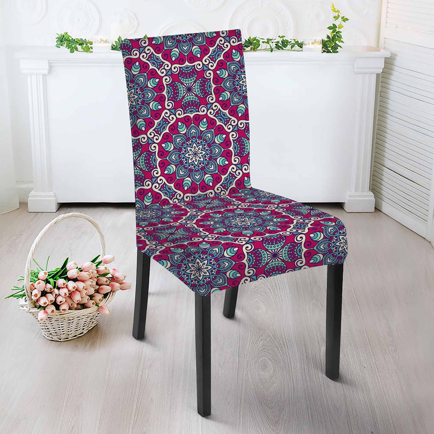 Magenta Mandala Bohemian Pattern Print Dining Chair Slipcover