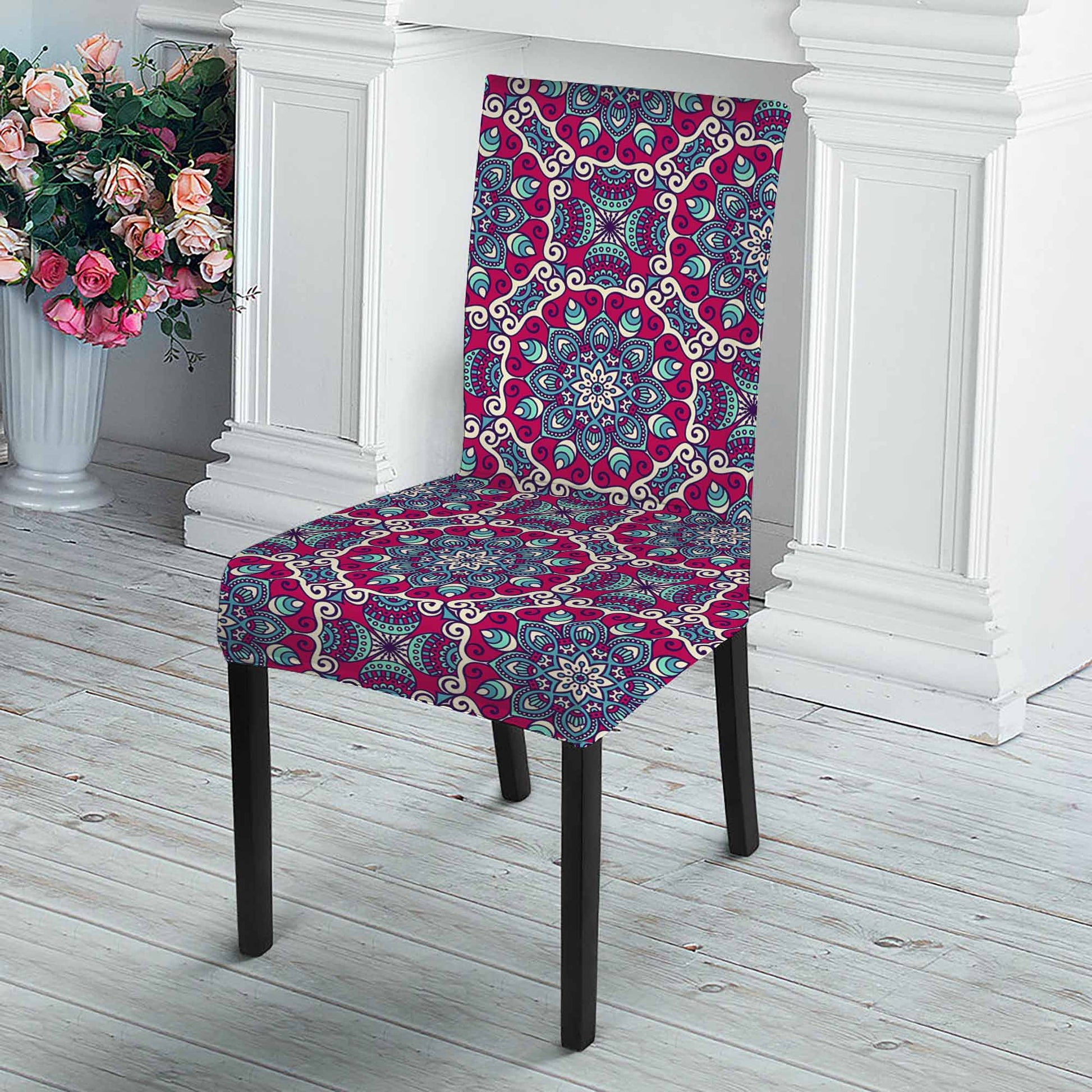 Magenta Mandala Bohemian Pattern Print Dining Chair Slipcover
