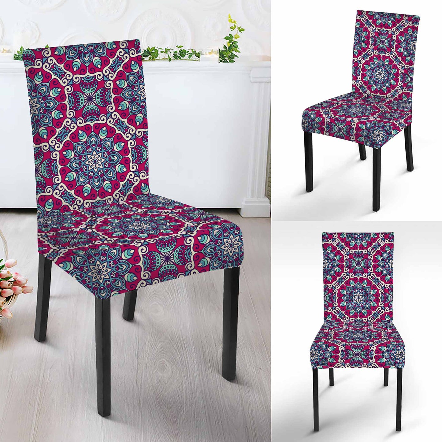 Magenta Mandala Bohemian Pattern Print Dining Chair Slipcover