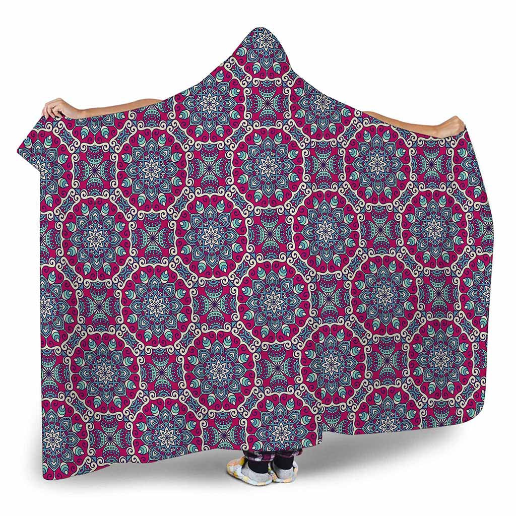 Magenta Mandala Bohemian Pattern Print Hooded Blanket