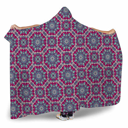 Magenta Mandala Bohemian Pattern Print Hooded Blanket