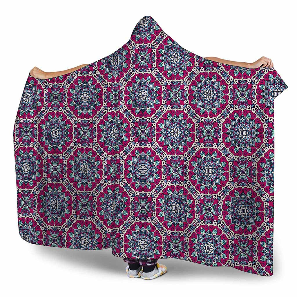 Magenta Mandala Bohemian Pattern Print Hooded Blanket