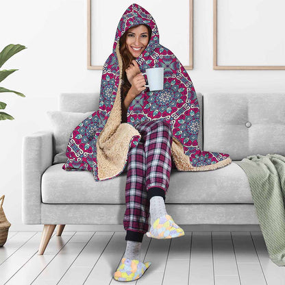 Magenta Mandala Bohemian Pattern Print Hooded Blanket