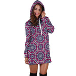 Magenta Mandala Bohemian Pattern Print Hoodie Dress GearFrost