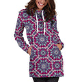 Magenta Mandala Bohemian Pattern Print Pullover Hoodie Dress