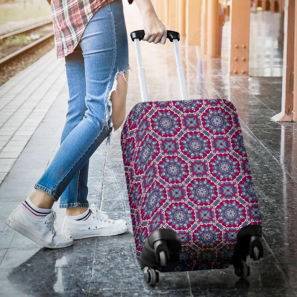 Magenta Mandala Bohemian Pattern Print Luggage Cover GearFrost
