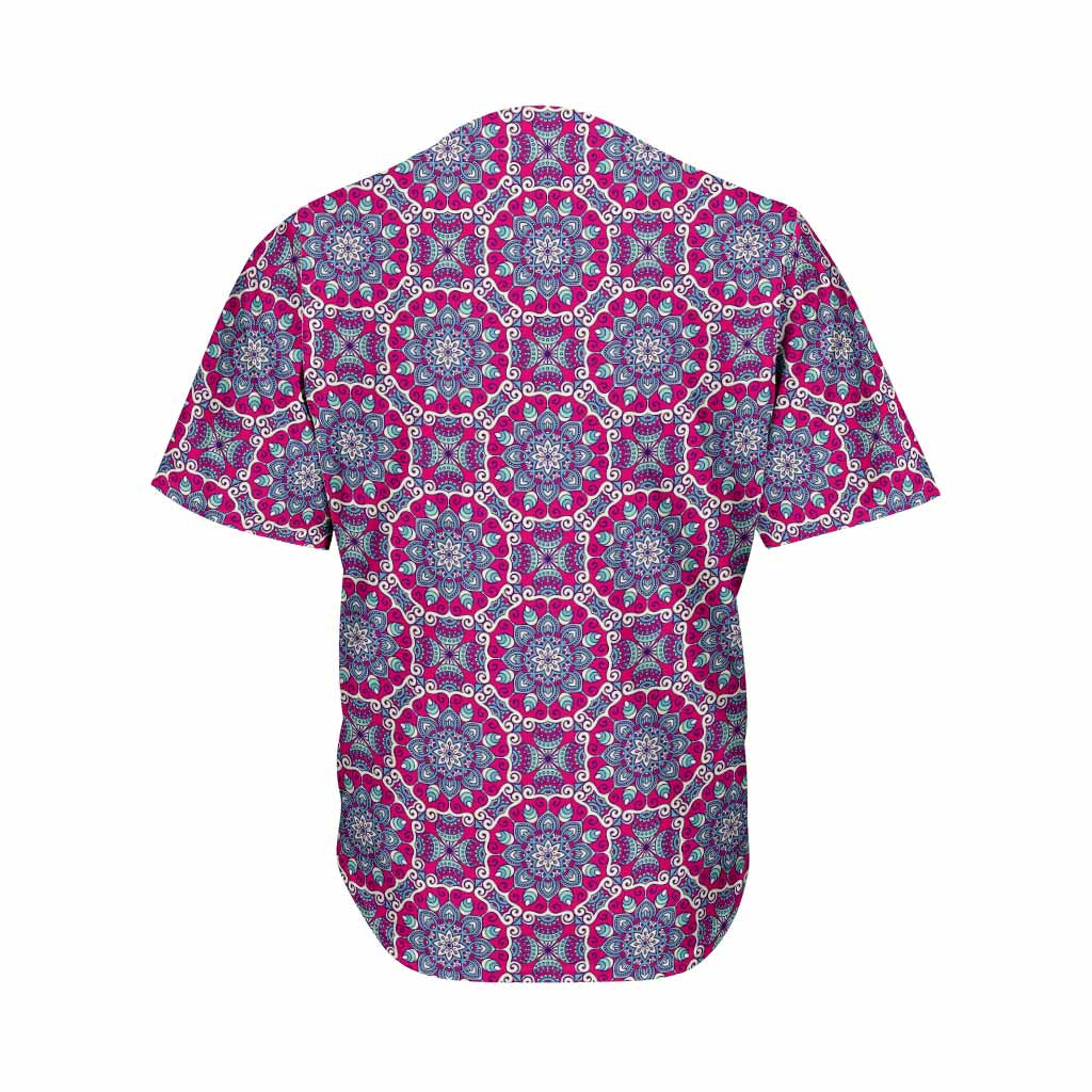 Magenta Mandala Bohemian Pattern Print Men's Baseball Jersey