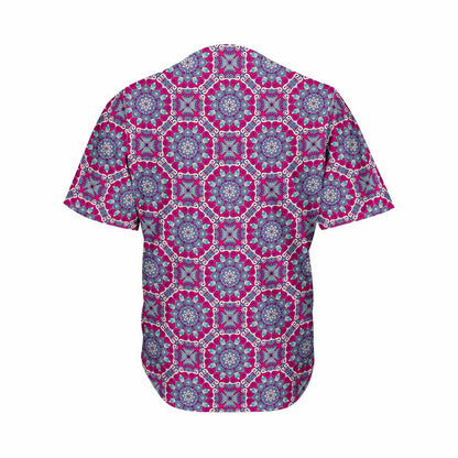 Magenta Mandala Bohemian Pattern Print Men's Baseball Jersey