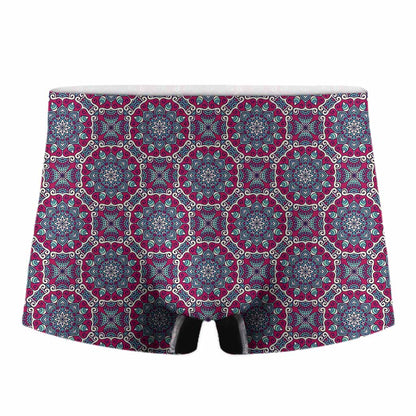 Magenta Mandala Bohemian Pattern Print Men's Boxer Briefs