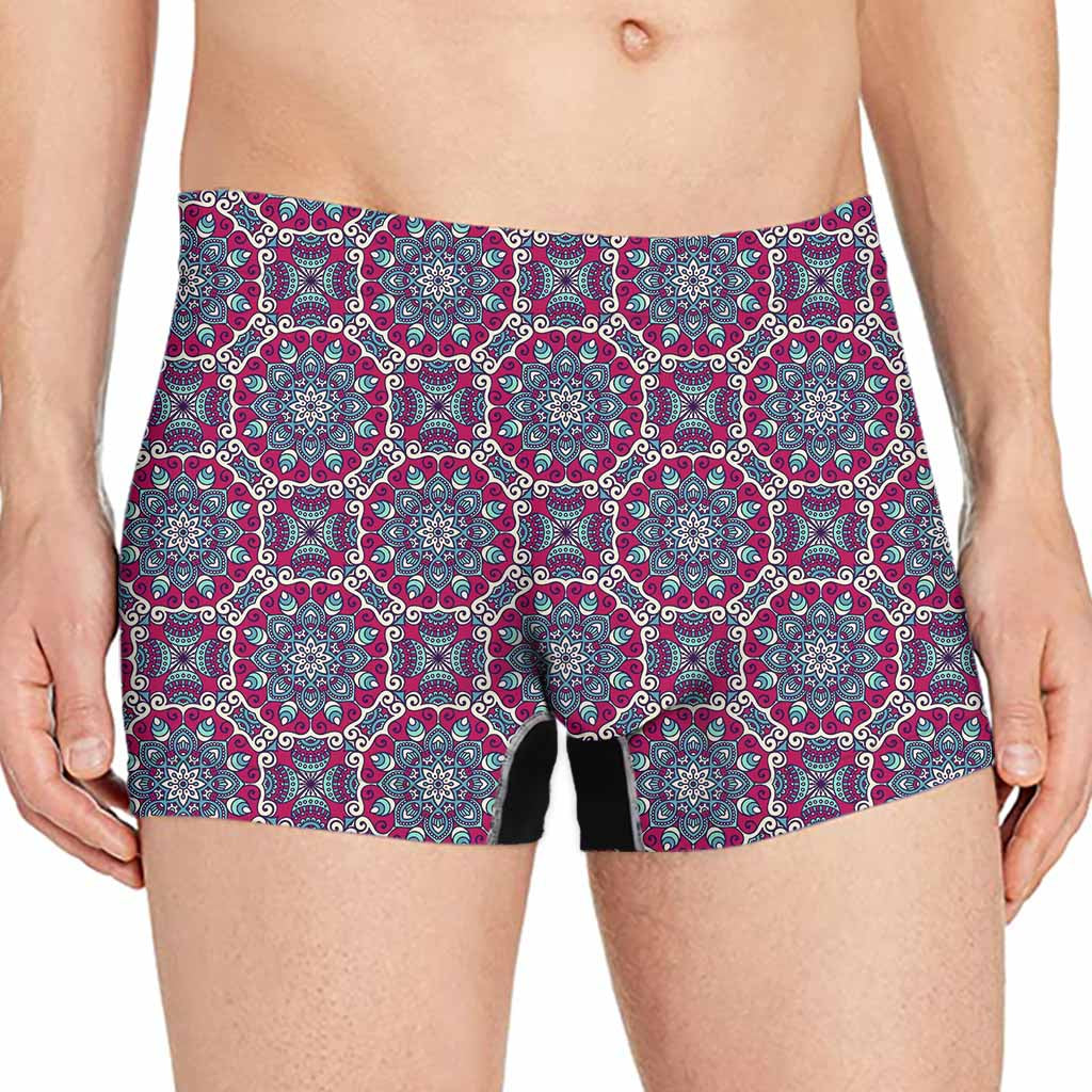 Magenta Mandala Bohemian Pattern Print Men's Boxer Briefs