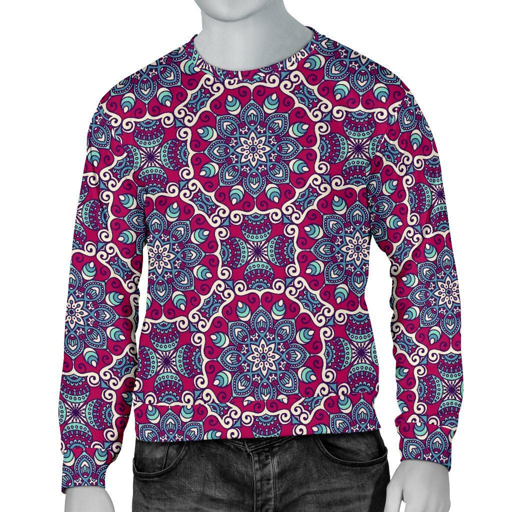 Magenta Mandala Bohemian Pattern Print Men's Crewneck Sweatshirt GearFrost