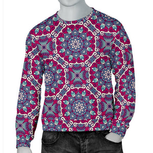 Magenta Mandala Bohemian Pattern Print Men's Crewneck Sweatshirt GearFrost