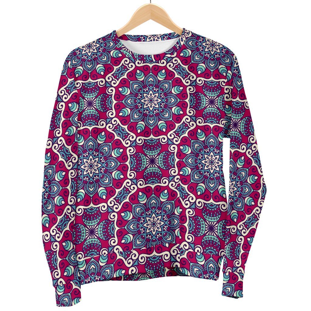 Magenta Mandala Bohemian Pattern Print Men's Crewneck Sweatshirt GearFrost