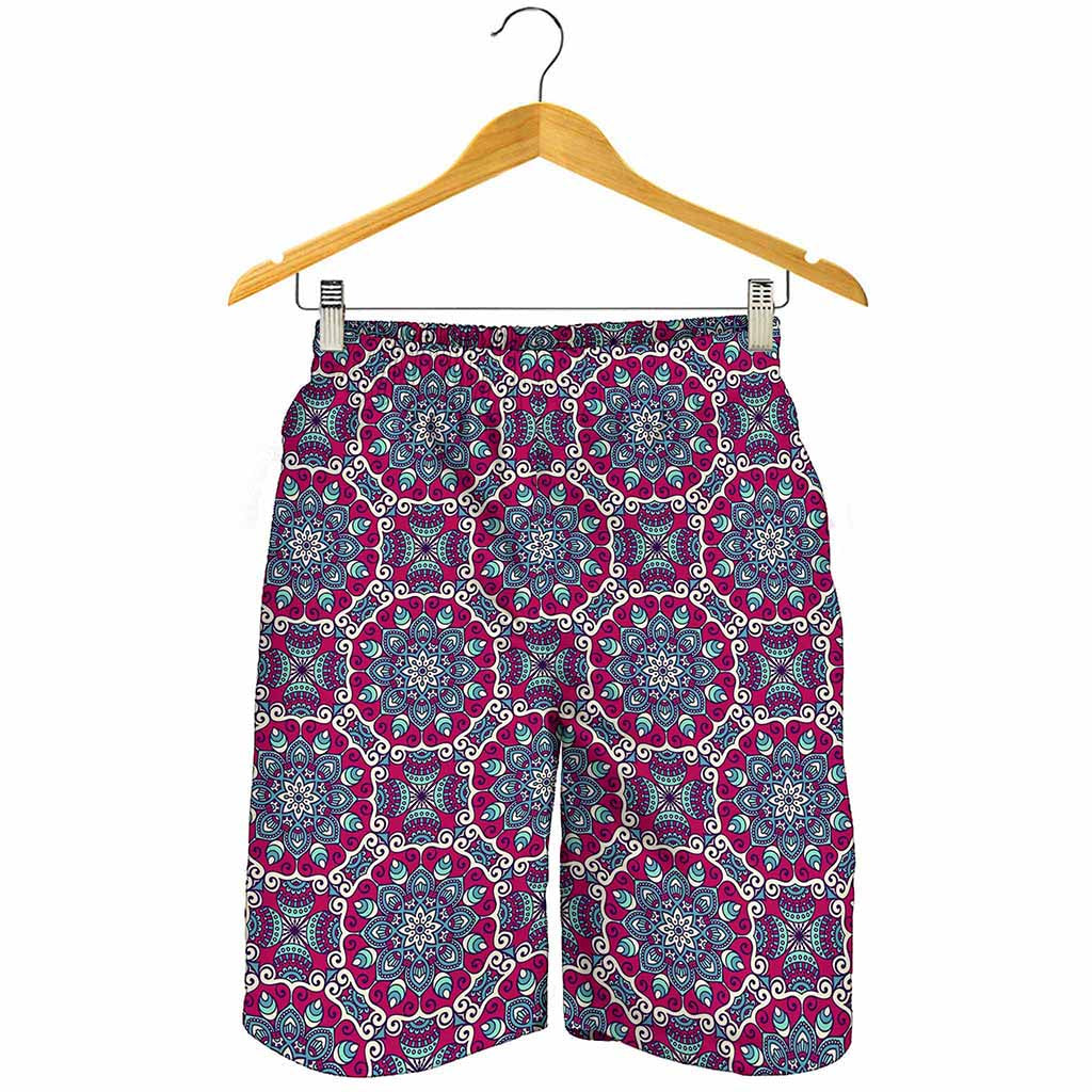 Magenta Mandala Bohemian Pattern Print Men's Shorts