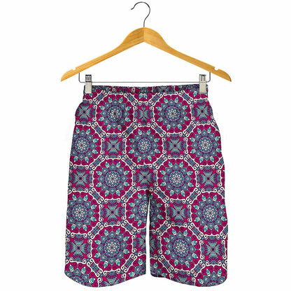 Magenta Mandala Bohemian Pattern Print Men's Shorts
