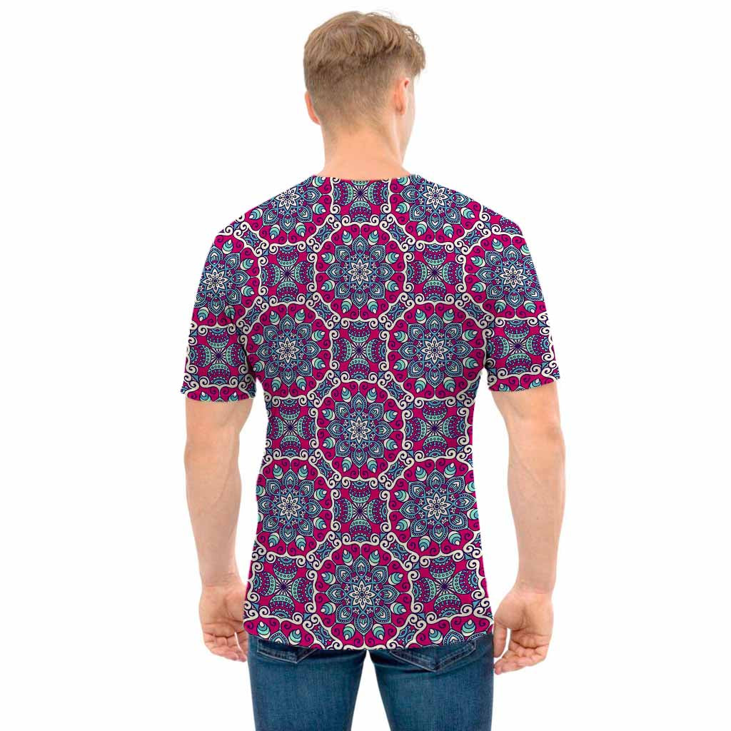 Magenta Mandala Bohemian Pattern Print Men's T-Shirt