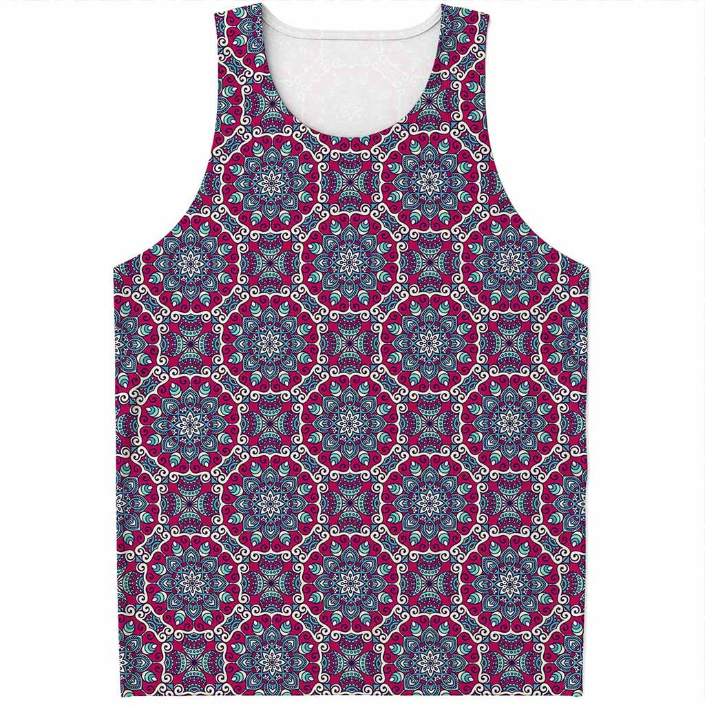 Magenta Mandala Bohemian Pattern Print Men's Tank Top