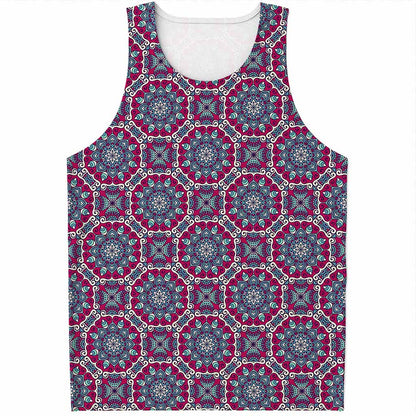 Magenta Mandala Bohemian Pattern Print Men's Tank Top