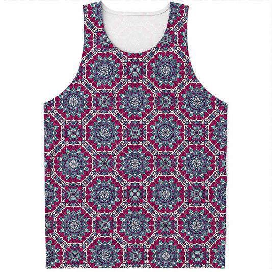Magenta Mandala Bohemian Pattern Print Men's Tank Top