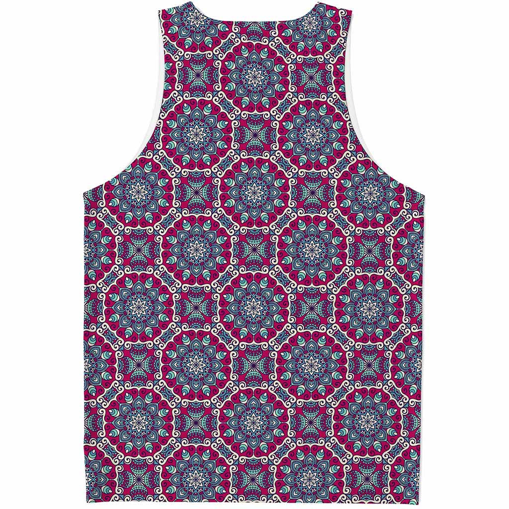 Magenta Mandala Bohemian Pattern Print Men's Tank Top