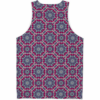 Magenta Mandala Bohemian Pattern Print Men's Tank Top