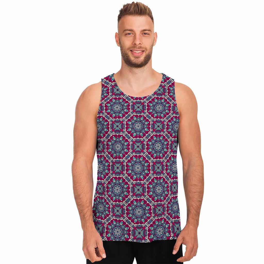 Magenta Mandala Bohemian Pattern Print Men's Tank Top