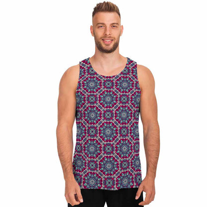 Magenta Mandala Bohemian Pattern Print Men's Tank Top