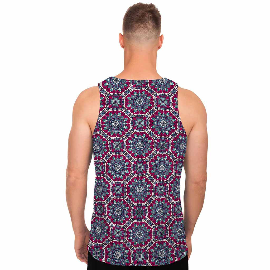 Magenta Mandala Bohemian Pattern Print Men's Tank Top