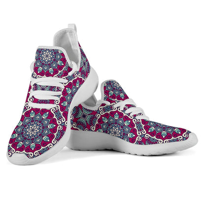 Magenta Mandala Bohemian Pattern Print Mesh Knit Shoes GearFrost