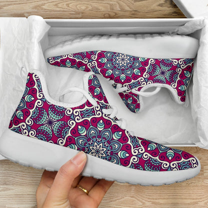 Magenta Mandala Bohemian Pattern Print Mesh Knit Shoes GearFrost