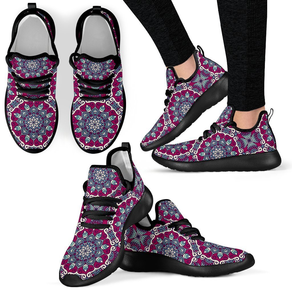 Magenta Mandala Bohemian Pattern Print Mesh Knit Shoes GearFrost