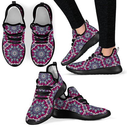 Magenta Mandala Bohemian Pattern Print Mesh Knit Shoes GearFrost