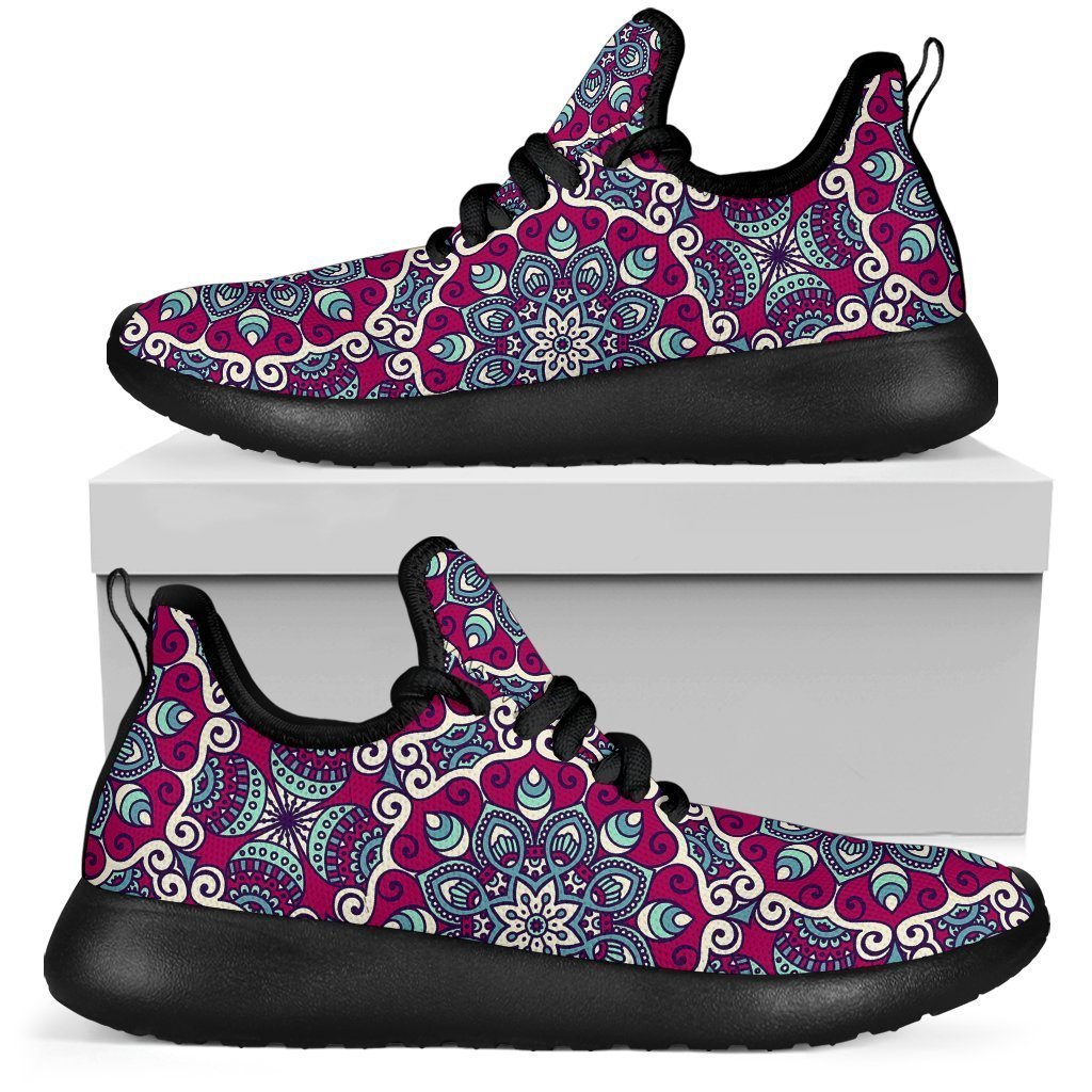 Magenta Mandala Bohemian Pattern Print Mesh Knit Shoes GearFrost