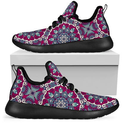 Magenta Mandala Bohemian Pattern Print Mesh Knit Shoes GearFrost