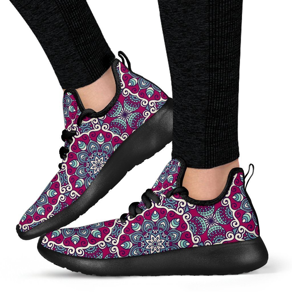 Magenta Mandala Bohemian Pattern Print Mesh Knit Shoes GearFrost