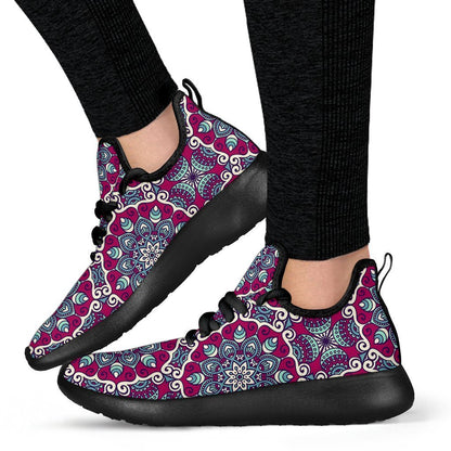 Magenta Mandala Bohemian Pattern Print Mesh Knit Shoes GearFrost