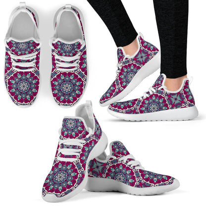 Magenta Mandala Bohemian Pattern Print Mesh Knit Shoes GearFrost