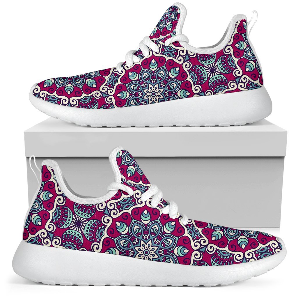 Magenta Mandala Bohemian Pattern Print Mesh Knit Shoes GearFrost
