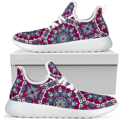 Magenta Mandala Bohemian Pattern Print Mesh Knit Shoes GearFrost
