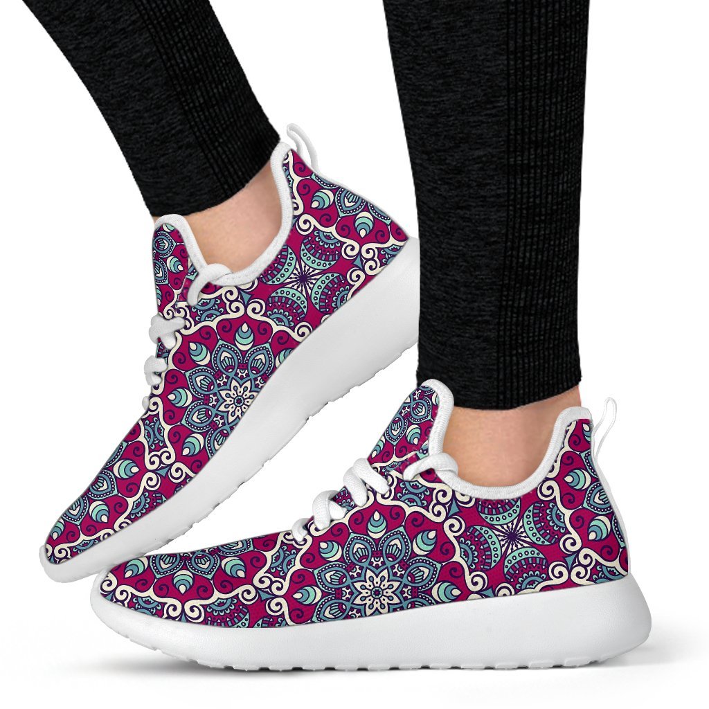Magenta Mandala Bohemian Pattern Print Mesh Knit Shoes GearFrost